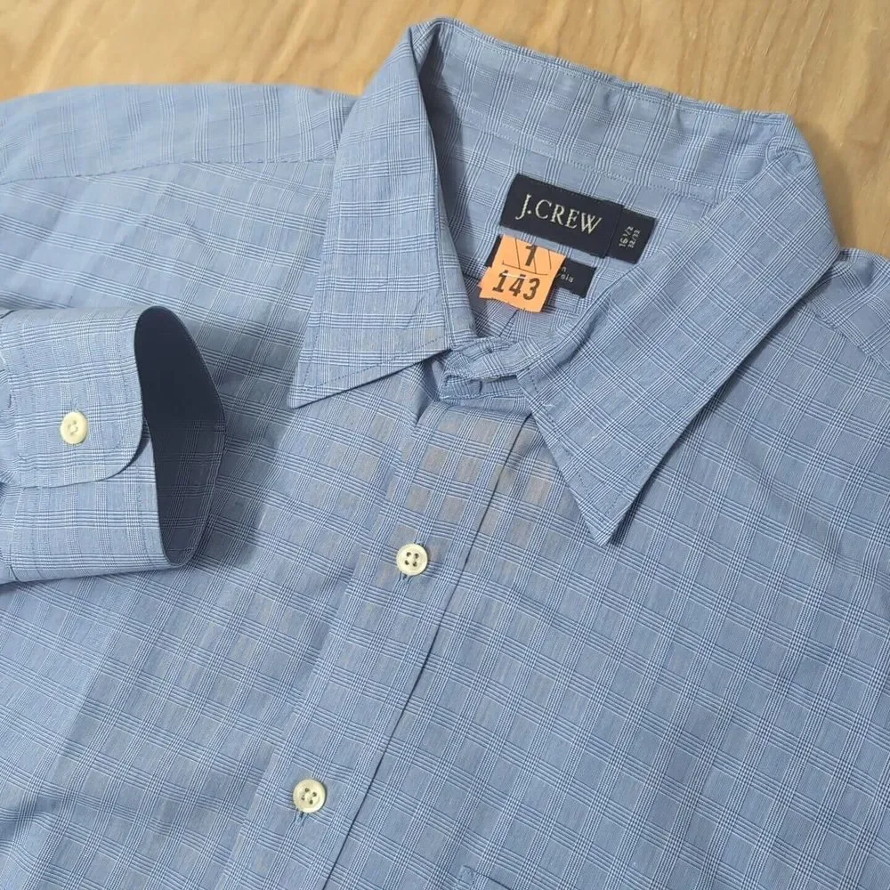 J.CREW Blue Square Check Modern Casual L/S Btn Down Dress Shirt Mens 16.5 32‎ 33